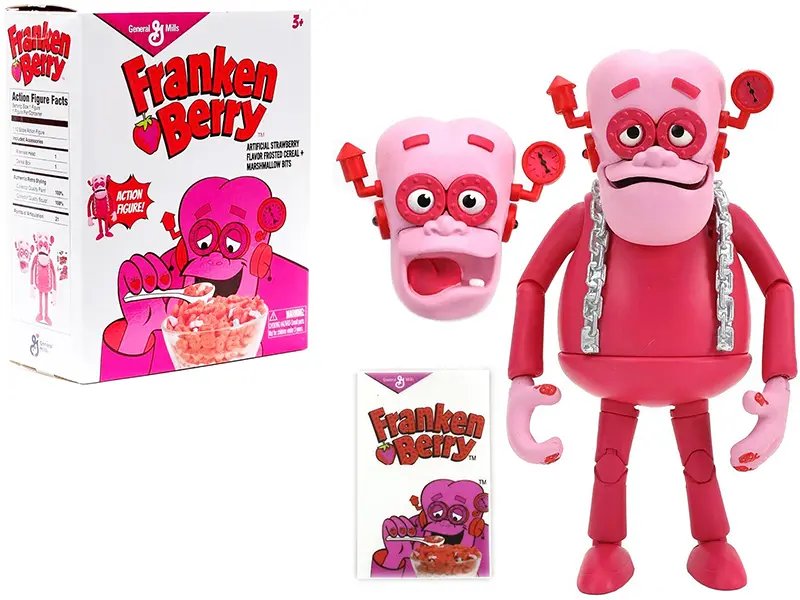 Franken Berry 6.25″ Moveable Figurine with Alternate Head and Cereal Box “General Mills” 1/12 Scale by Jada