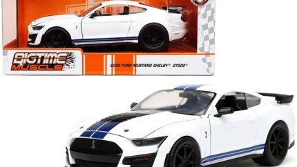 2020 Ford Mustang Shelby GT500 Diecast Model - White with Blue Stripes, 1/24 Scale by Jada