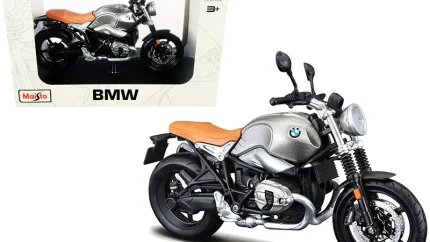 BMW R nineT Scrambler Metallic Gray 1/12 Diecast Model with Display Stand by Maisto
