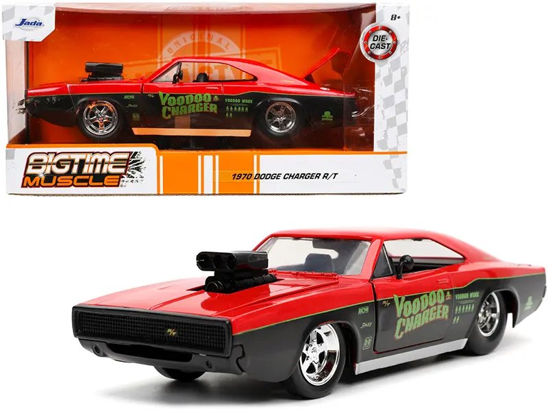 1970 Dodge Charger R/T “Voodoo Charger” Red and Black “Bigtime Muscle” Series 1/24 Diecast Model Car by Jada