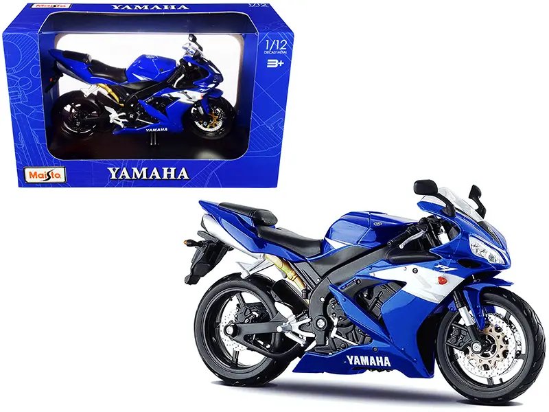 2004 Yamaha YZF-R1 Blue 1/12 Diecast Motorcycle Model with Display Stand by Maisto