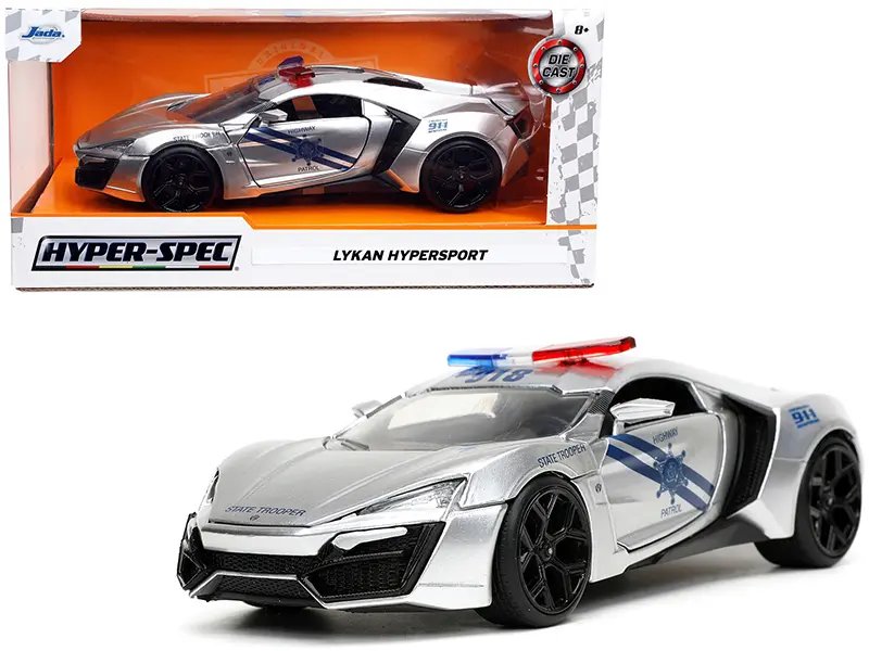 Lykan Hypersport Police Diecast Model 1/24 – Silver & Blue Highway Patrol by Jada