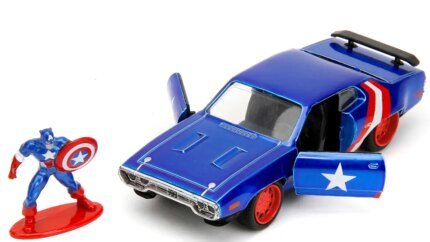 1972 Plymouth GTX Candy Blue with Captain America Figure - Jada Hollywood Rides 1/32 Diecast Model