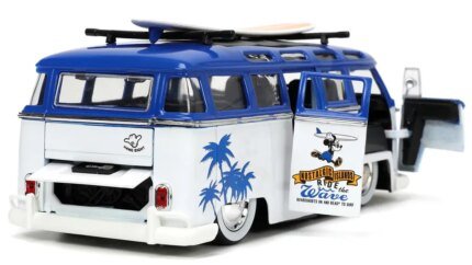 Volkswagen T1 Bus Nostalgic Islands Ride with Mickey Mouse & Surfboard 1/24 Diecast by Jada