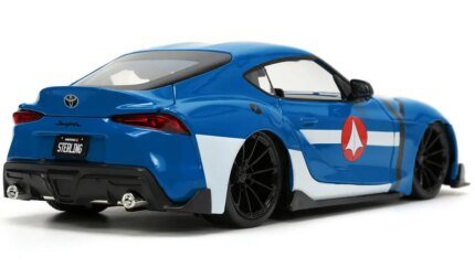 2020 Toyota Supra Blue with Graphics & Max Sterling Figurine - Jada Hollywood Rides 1/24 Diecast Model Car