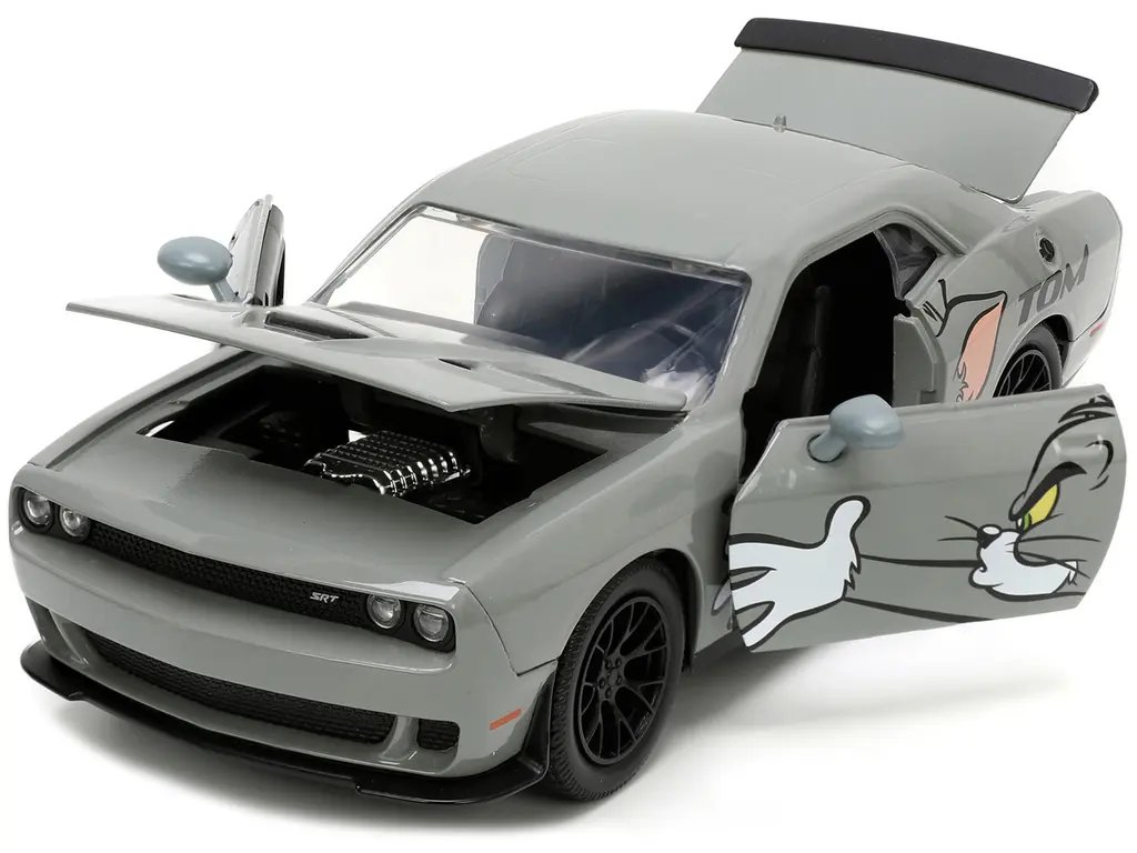 2015 Dodge Challenger Hellcat Gray 'Tom and Jerry' Diecast Model by Jada - 1/24 Hollywood Rides Series 2 2015 Dodge Challenger Hellcat Gray 'Tom and Jerry' Diecast Model by Jada - 1/24 Hollywood Rides Series - Image 2
