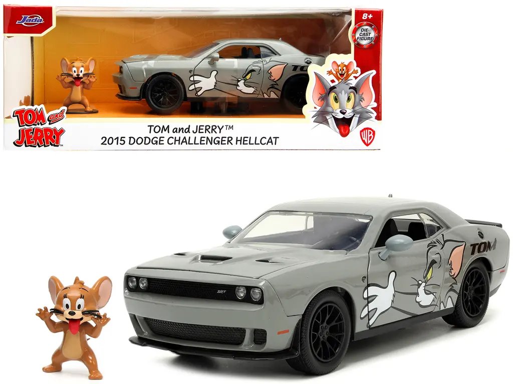 2015 Dodge Challenger Hellcat Gray 'Tom and Jerry' Diecast Model by Jada - 1/24 Hollywood Rides Series 4 2015 Dodge Challenger Hellcat Gray 'Tom and Jerry' Diecast Model by Jada - 1/24 Hollywood Rides Series - Image 4