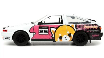 1986 Toyota Trueno AE86 RHD White w/ Aggretsuko Figure - Jada 1/24 Anime Hollywood Rides Diecast Model