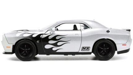 2015 Dodge Challenger SRT Hellcat Diecast Model Car 1/24 Silver Metallic Flames by Jada