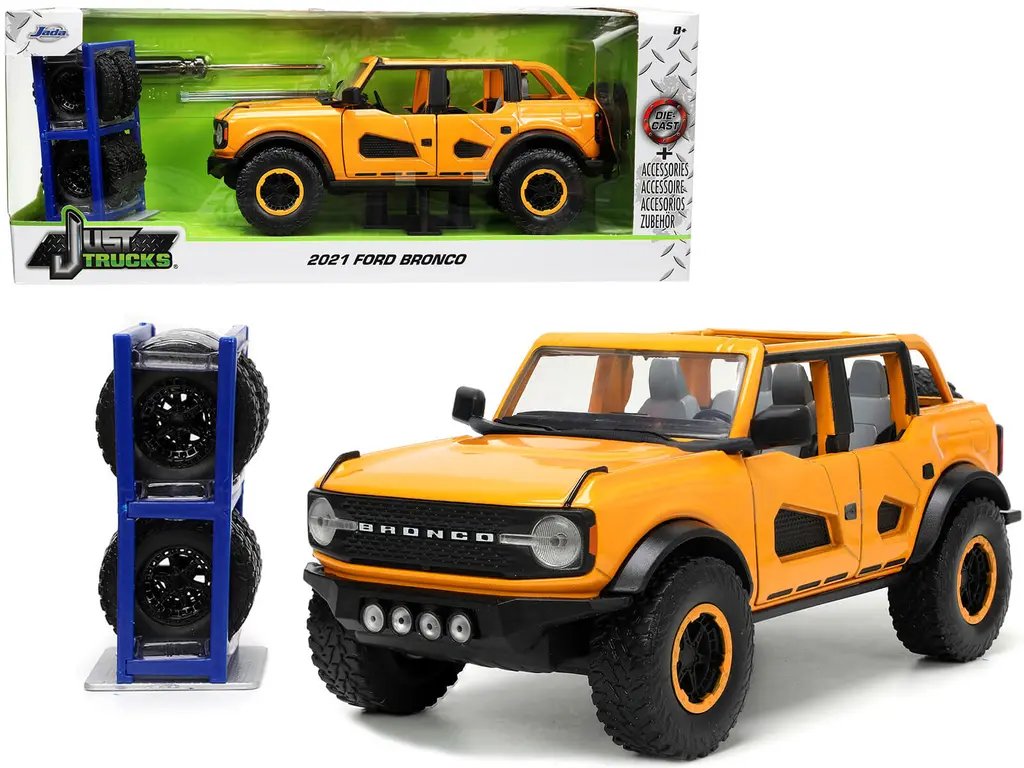 2021 Ford Bronco Orange Metallic Diecast Model 1/24 by Jada – Just Trucks Series with Extra Wheels 5 2021 Ford Bronco Orange Metallic Diecast Model 1/24 by Jada – Just Trucks Series with Extra Wheels - Image 5
