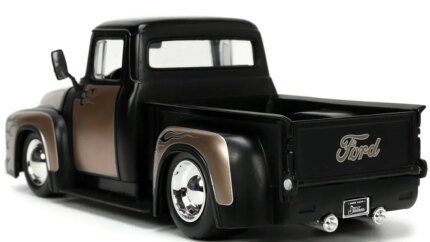 1956 Ford F-100 Pickup Truck Diecast Model 1/24 - Matt Black & Champagne with Flames by Jada