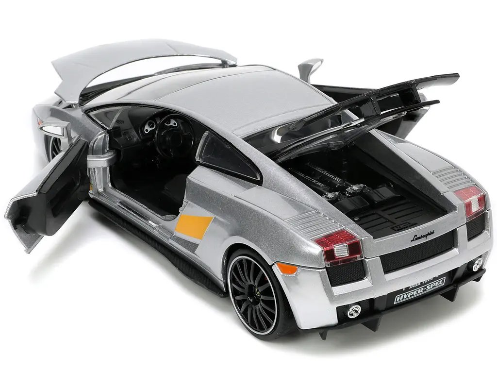1/24 Lamborghini Gallardo Superleggera Diecast Model Car – Silver Metallic with Yellow Stripes by Jada
