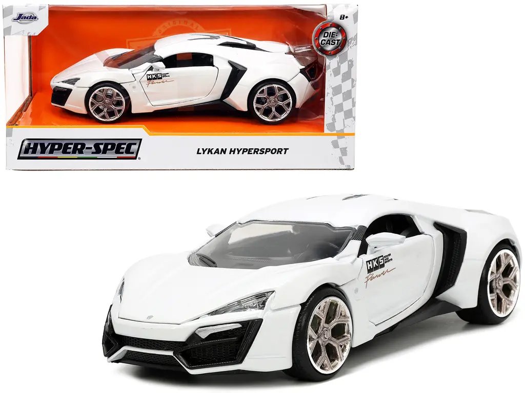 Lykan Hypersport White with Bronze Metallic Spoiler 1/24 Diecast Model Car by Jada - HKS Hyper-Spec Series 3 Lykan Hypersport White with Bronze Metallic Spoiler 1/24 Diecast Model Car by Jada - HKS Hyper-Spec Series - Image 3