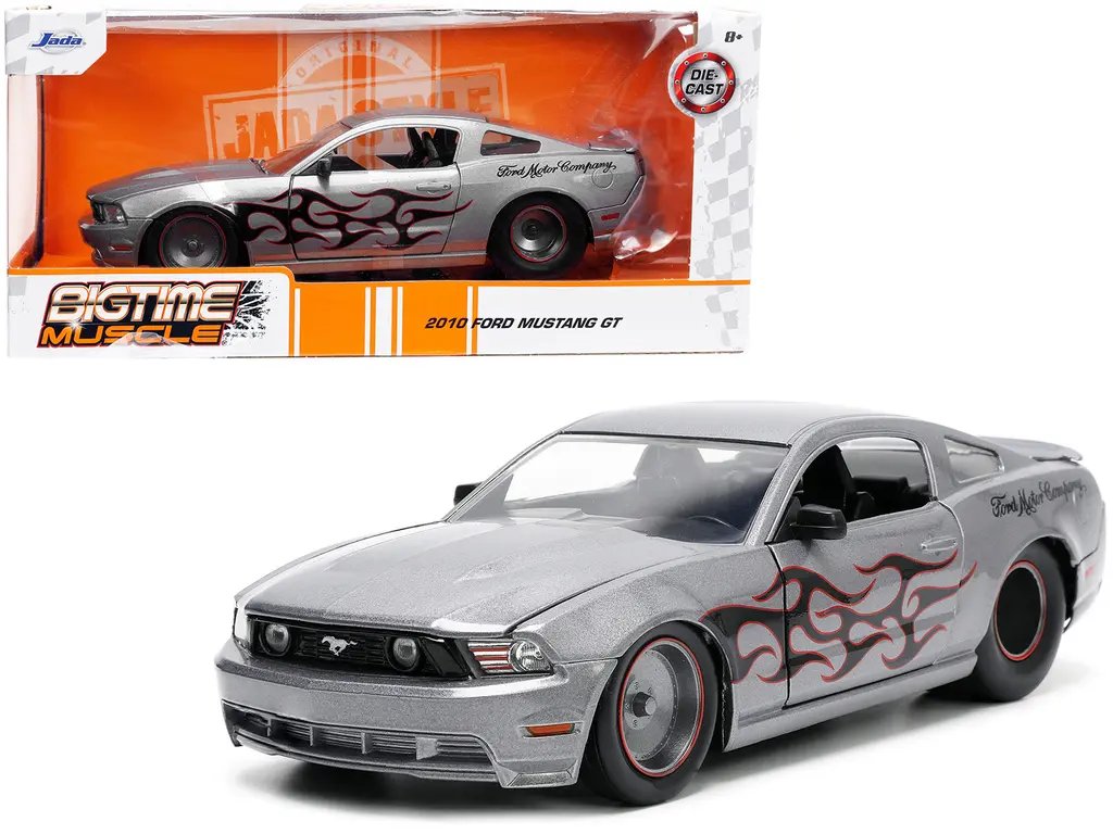 2010 Ford Mustang GT Gray Metallic Flames Diecast Model Car 1/24 by Jada - Bigtime Muscle Series 4 2010 Ford Mustang GT Gray Metallic Flames Diecast Model Car 1/24 by Jada - Bigtime Muscle Series - Image 4