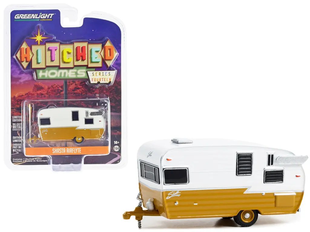 Greenlight 1/64 Shasta Airflyte Butterscotch & White Diecast Model – Hitched Homes Series