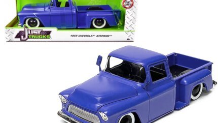 1955 Chevrolet Stepside Pickup Truck Matt Blue Diecast Model 1/24 by Jada - Just Trucks Series