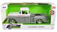 1955 Chevrolet Stepside Pickup Truck Diecast Model - Matt Gray & White Flames, 1/24 Scale by Jada