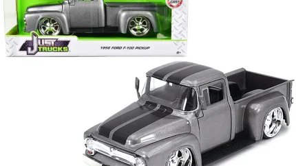 1956 Ford F-100 Pickup Truck Diecast Model - Gray Metallic with Black Stripes by Jada