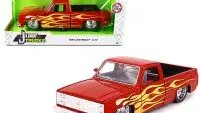 1985 Chevrolet C10 Pickup Truck Diecast Model - Red Flames, 1/24 Scale by Jada