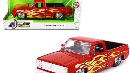 1985 Chevrolet C10 Pickup Truck Diecast Model - Red Flames, 1/24 Scale by Jada