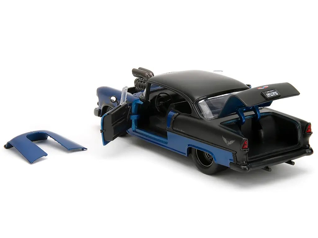 1955 Chevrolet Bel Air Diecast Model – Blue Metallic & Black Flames by Jada