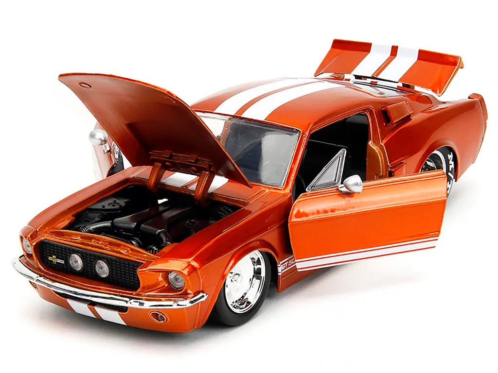 1967 Ford Mustang Shelby GT500 Diecast Model - Candy Orange & White Stripes by Jada 3 1967 Ford Mustang Shelby GT500 Diecast Model - Candy Orange & White Stripes by Jada - Image 3