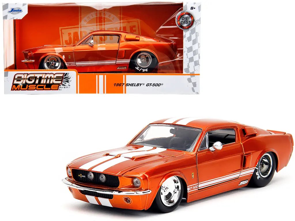 1967 Ford Mustang Shelby GT500 Diecast Model - Candy Orange & White Stripes by Jada 4 1967 Ford Mustang Shelby GT500 Diecast Model - Candy Orange & White Stripes by Jada - Image 4