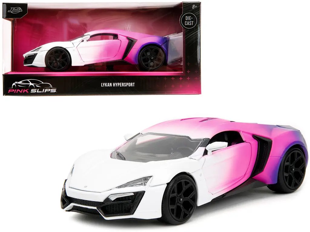 Lykan Hypersport White Pink Purple Gradient Diecast Model Car 1/24 by Jada – Pink Slips Series
