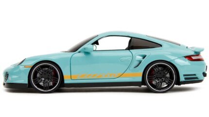 Light Blue Porsche 911 Turbo (997) with Yellow Stripes - 1/24 Diecast Model by Jada