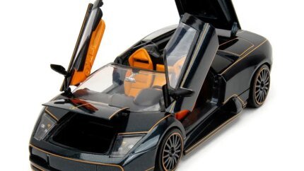 Black Metallic Lamborghini Murcielago Roadster with Orange Interior 1/24 Diecast Model by Jada - Pink Slips Series