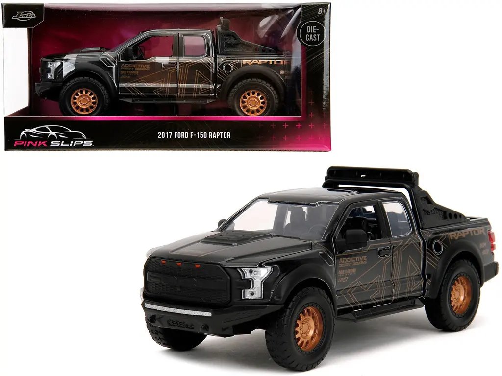 2017 Ford F-150 Raptor Diecast Model - Black & Gold "Pink Slips" Series 1/24 by Jada 4 2017 Ford F-150 Raptor Diecast Model - Black & Gold "Pink Slips" Series 1/24 by Jada - Image 4