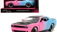 2015 Dodge Challenger SRT Hellcat Pink Slips Series 1/24 Diecast Model Car by Jada - Pink and Blue Gradient with Matt Black Hood