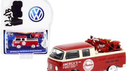 1968 VW Type 2 Double Cab Pickup & 1920 Indian Scout Motorcycle Diecast Model by Greenlight - Club Vee V-Dub Series 13 1/64 Scale