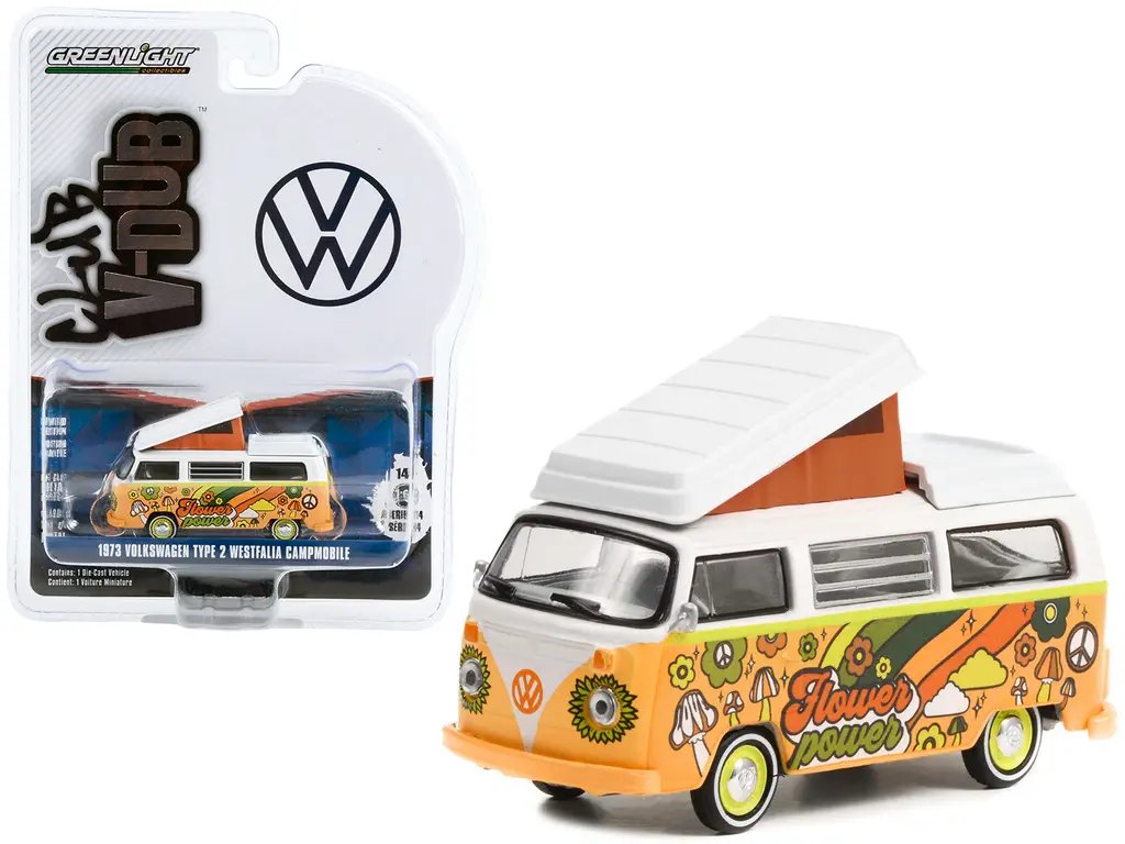 1973 Volkswagen Type 2 Westfalia Flower Power Diecast Model 1/64 by Greenlight