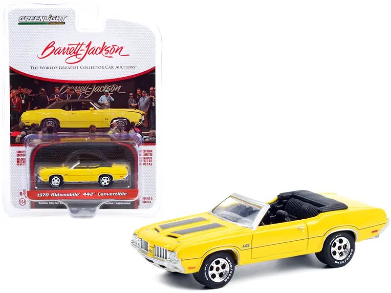 1970 Oldsmobile 442 Convertible Diecast Model – Sebring Yellow, Barrett Jackson Edition by Greenlight