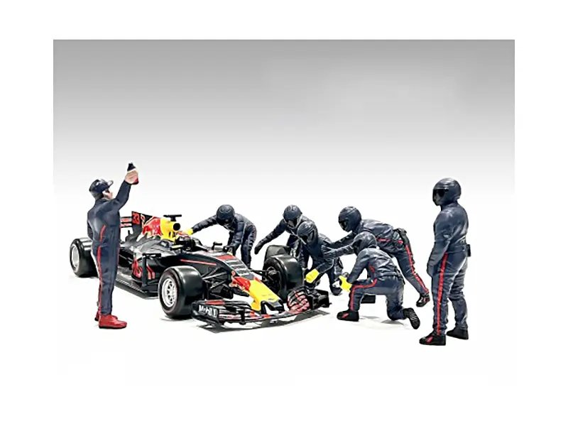 American Diorama Formula One F1 Pit Crew 7 Figure Set Team Blue Release III for 1/43 Scale Models