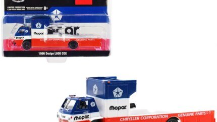 Limited Edition 1966 Dodge L600 COE Ramp Truck 1/64 Diecast Model by M2 Machines – MOPAR Red, White, Blue Collectible