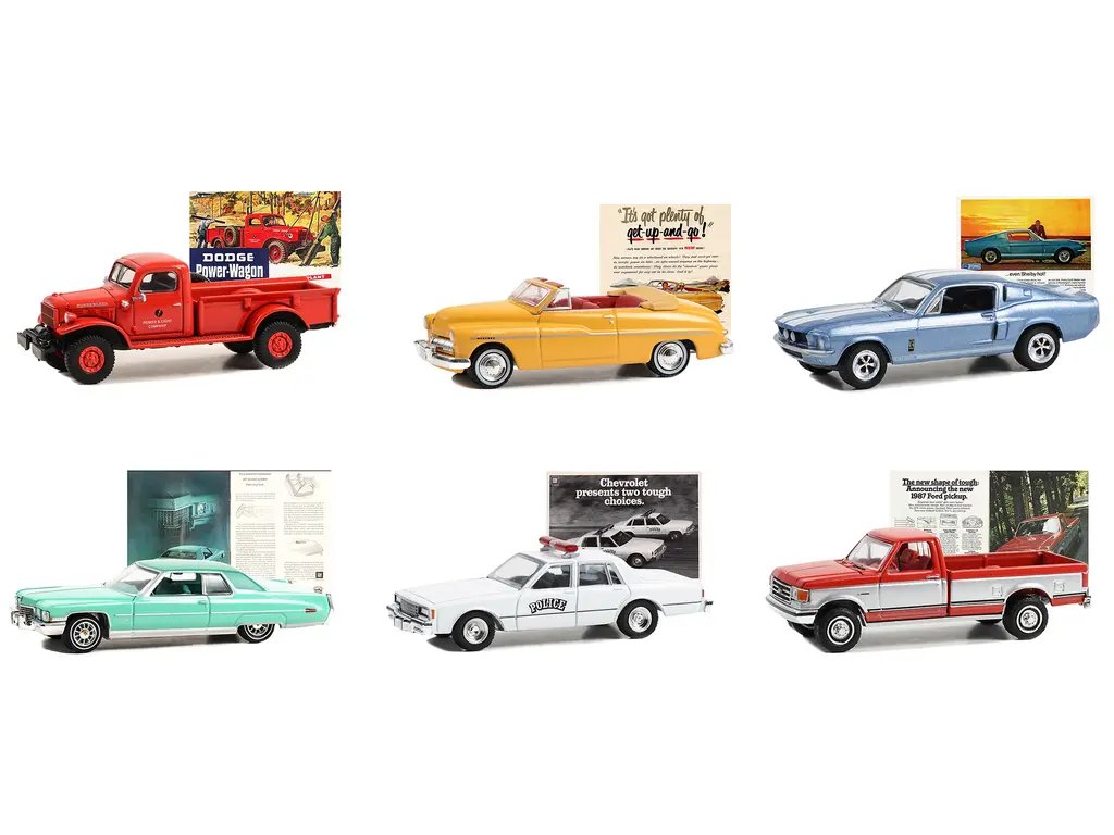 Vintage Ad Cars Series 9: Set of 6 Greenlight 1/64 Diecast Model Cars