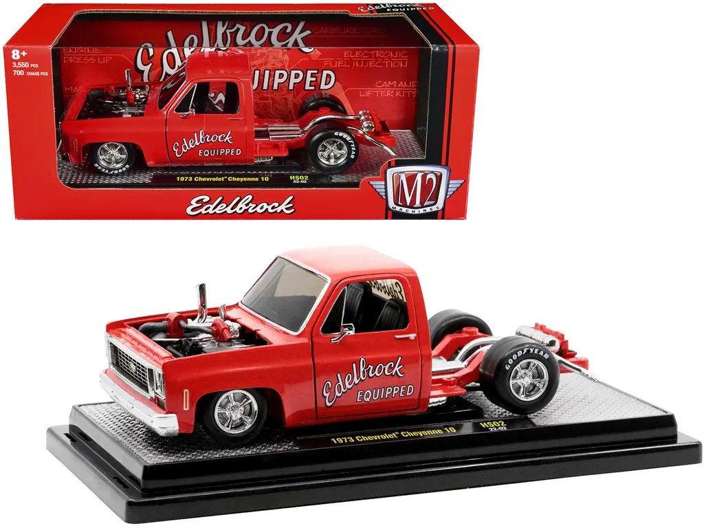 Limited Edition 1973 Chevrolet Cheyenne Super 10 Diecast Model with Edelbrock Graphics by M2 Machines