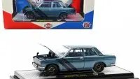 Limited Edition 1970 Datsun 510 Diecast Model - Blue Metallic with Dark Blue Stripes by M2 Machines