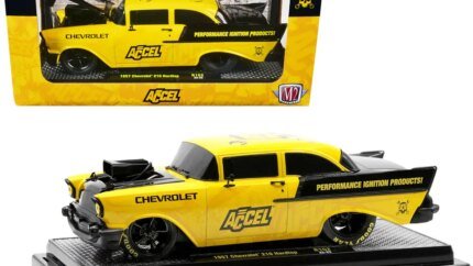 Limited Edition 1957 Chevrolet 210 Hardtop Diecast Model - Yellow & Black 'Accel' by M2 Machines