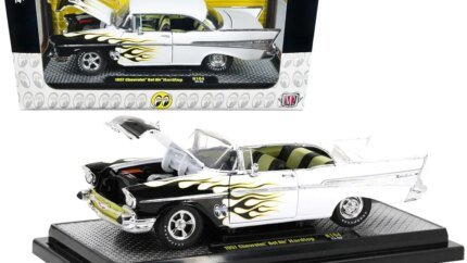Limited Edition 1957 Chevrolet Bel Air Hardtop Diecast Model - Bright White with Flames by M2 Machines