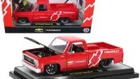 Limited Edition 1973 Chevrolet Cheyenne 10 Diecast Model - Bright Red & Black Hood by M2 Machines