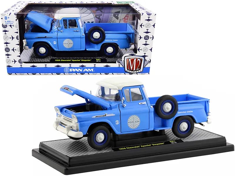 Limited Edition 1958 Chevrolet Apache Stepside Pickup Truck Diecast Model – Pan Am Ground Crew Design by M2 Machines