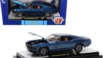 1970 Ford Mustang Mach 1 428 Dark Blue Metallic with Bright Blue Stripes Limited Edition to 7000 pieces Worldwide 1/24 Diecast Model Car by M2 Machines
