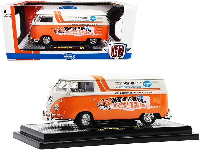1960 Volkswagen Delivery Van “EMPI” Orange and Cream Limited Edition to 7000 pieces Worldwide 1/24 Diecast Model by M2 Machines