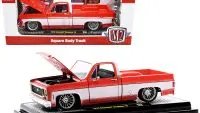 Limited Edition 1973 Chevrolet Cheyenne 10 Pickup Diecast Model - Flame Red & Bright White by M2 Machines