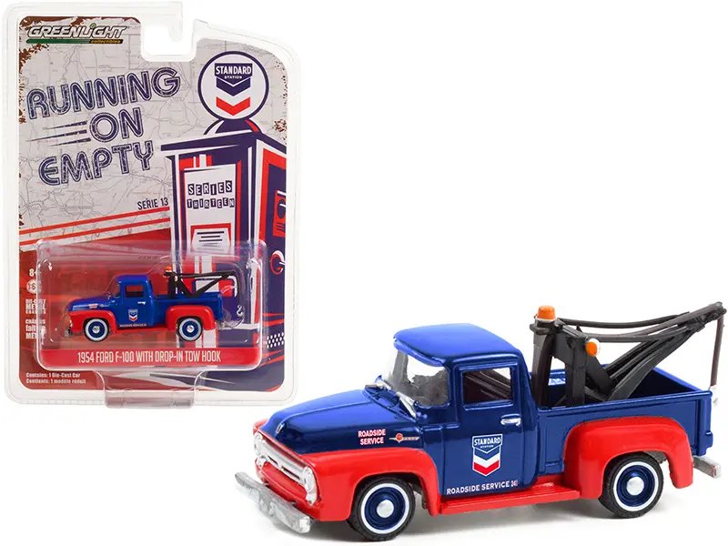 1954 Ford F-100 Tow Truck Diecast Model – Standard Oil Blue & Red, 1/64 by Greenlight