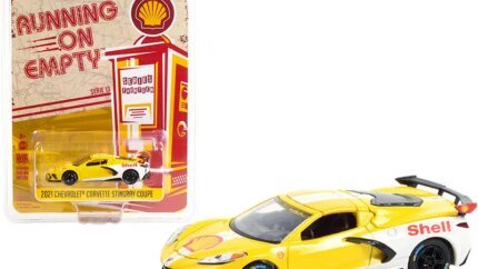 2021 Chevrolet Corvette C8 Stingray Coupe "Shell Oil" Yellow and White "Running on Empty" Series 13 1/64 Diecast Model Car by Greenlight