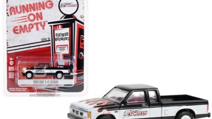1990 GMC S-15 Sierra Pickup Truck Diecast Model - Black & White Flames, Flowtech Exhaust, 1/64 Scale by Greenlight